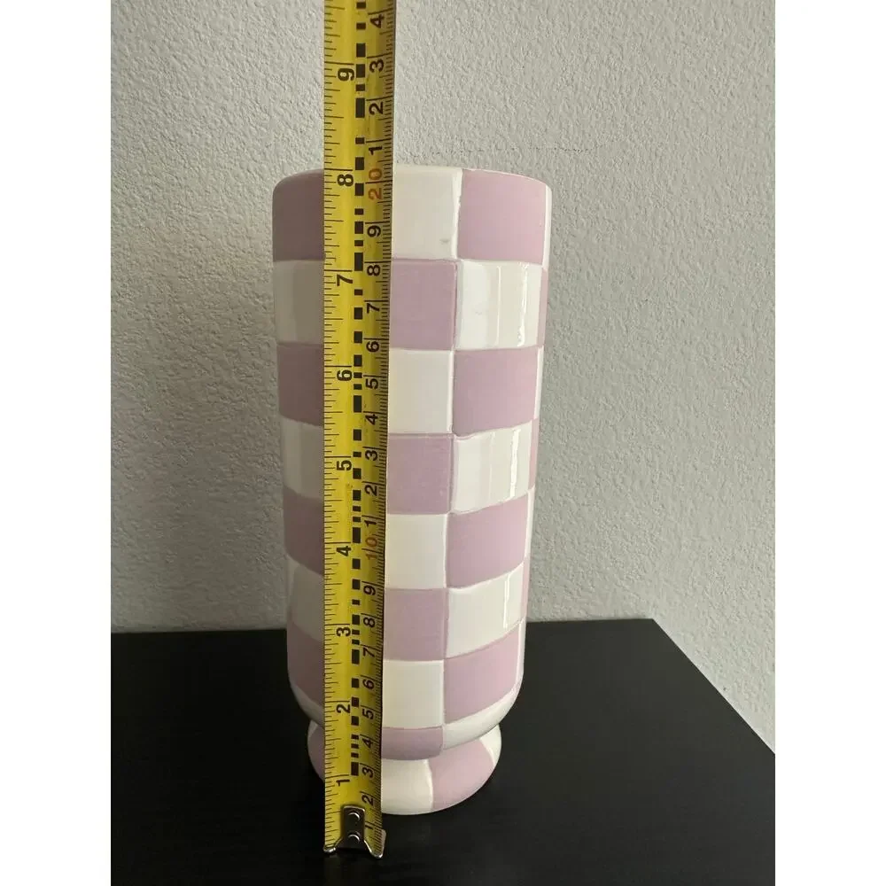 Checkered Purple and White Vase by Sunday Morning